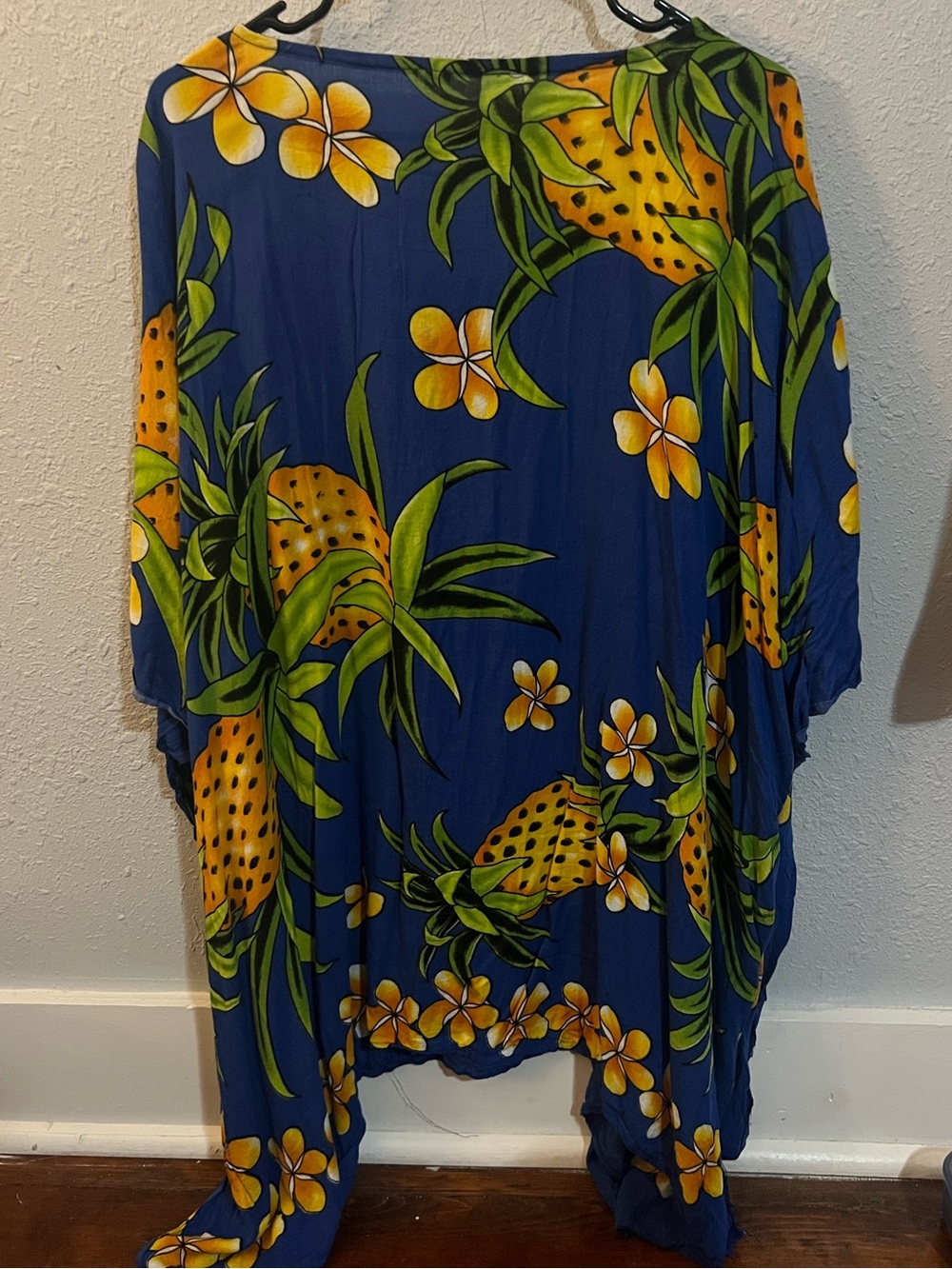 Blue Tropical Pineapple Floral Kaftan Tunic Cover Up Oversized One Size